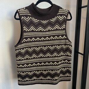 Vintage Fair Isle Wool‎ Angora Blend Brown Sweater Vest Womens XL Mock Neck